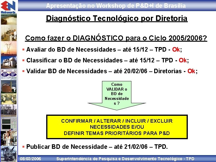 Apresentação no Workshop de P&D+I de Brasília Diagnóstico Tecnológico por Diretoria Como fazer o