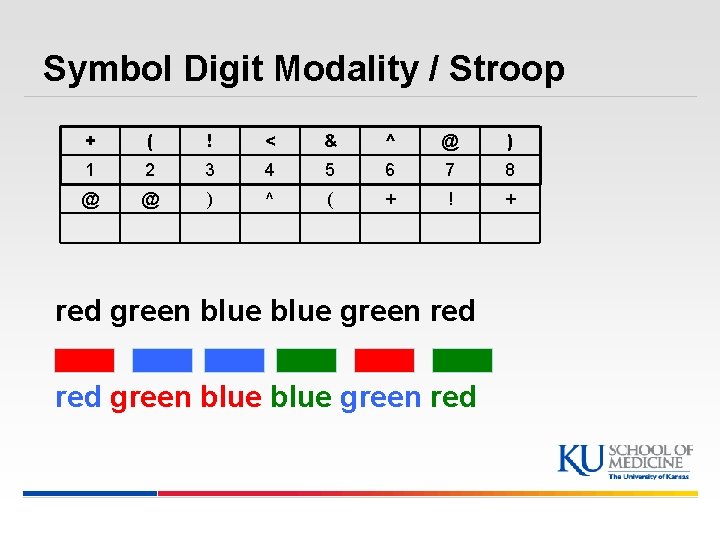 Symbol Digit Modality / Stroop + ( ! < & ^ @ ) 1