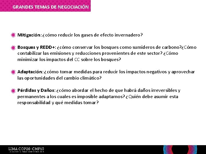GRANDES TEMAS DE NEGOCIACIÓN Mitigación: ¿cómo reducir los gases de efecto invernadero? Bosques y