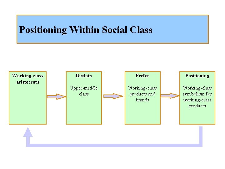 Positioning Within Social Class Working-class aristocrats Disdain Prefer Positioning Upper-middle class Working-class products and