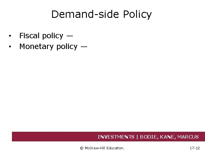 Demand-side Policy • • Fiscal policy — Monetary policy — INVESTMENTS | BODIE, KANE,