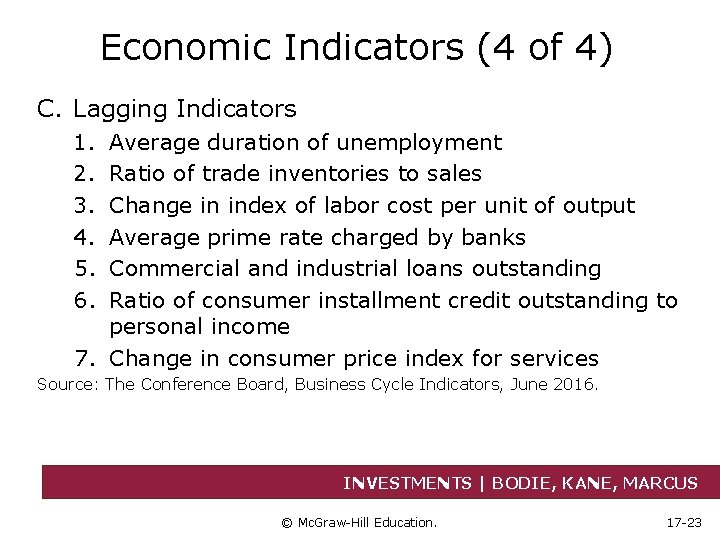 Economic Indicators (4 of 4) C. Lagging Indicators 1. 2. 3. 4. 5. 6.