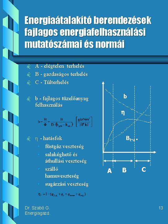 Energiaátalakító berendezések fajlagos energiafelhasználási mutatószámai és normái b b b A - elégtelen terhelés