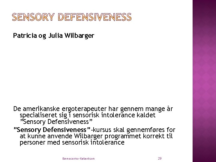 Patricia og Julia Wilbarger De amerikanske ergoterapeuter har gennem mange år specialiseret sig i