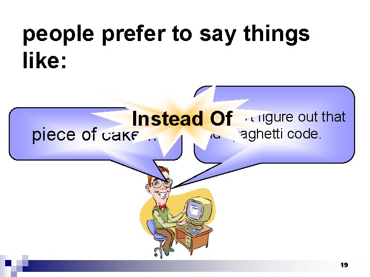 people prefer to say things like: Insteadwe Ofcan't figure out that piece of cake…