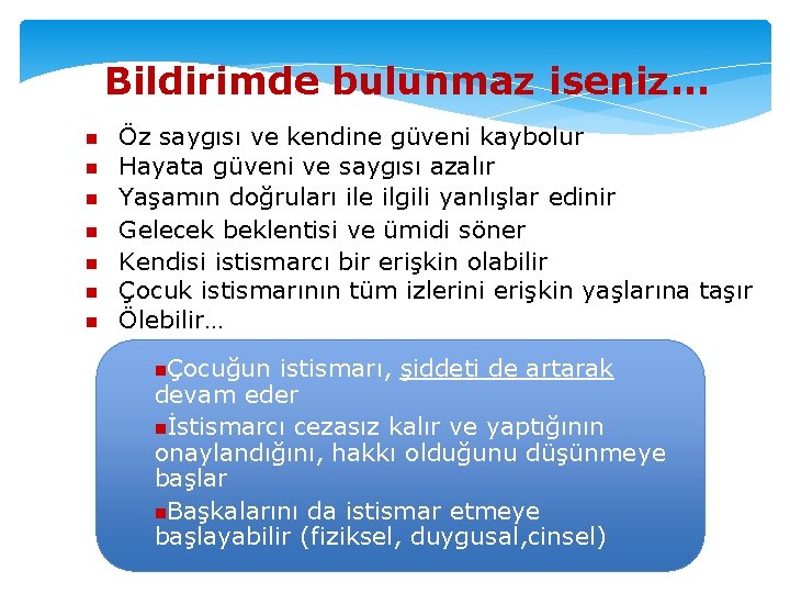 Bildirimde bulunmaz iseniz. . . Öz saygısı ve kendine güveni kaybolur Hayata güveni ve