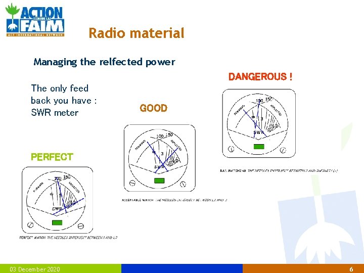 Radio material Managing the relfected power DANGEROUS ! The only feed back you have