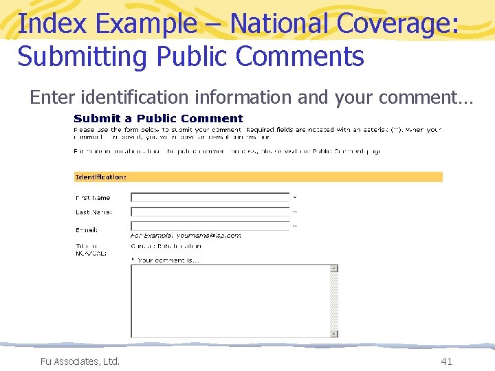 Index Example – National Coverage: Submitting Public Comments Enter identification information and your comment…