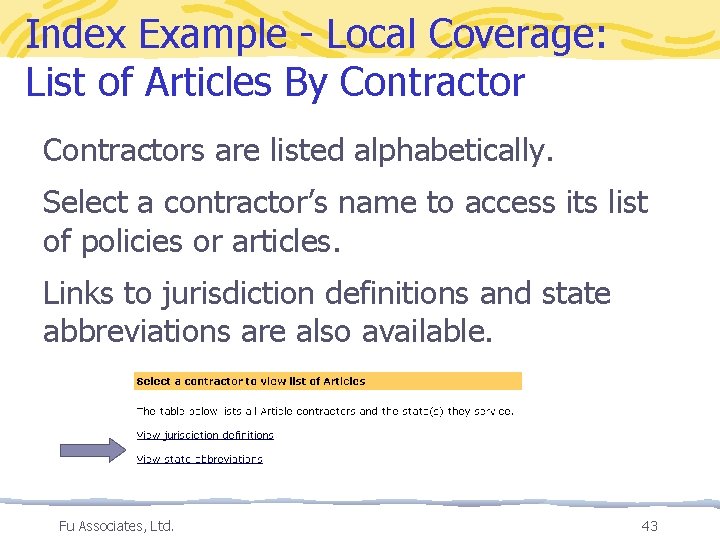 Index Example - Local Coverage: List of Articles By Contractors are listed alphabetically. Select