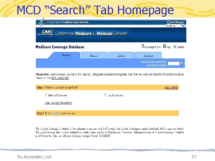 MCD “Search” Tab Homepage Fu Associates, Ltd. 57 