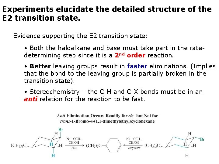 Experiments elucidate the detailed structure of the E 2 transition state. Evidence supporting the Experiments elucidate the detailed structure of the E 2 transition state. Evidence supporting the