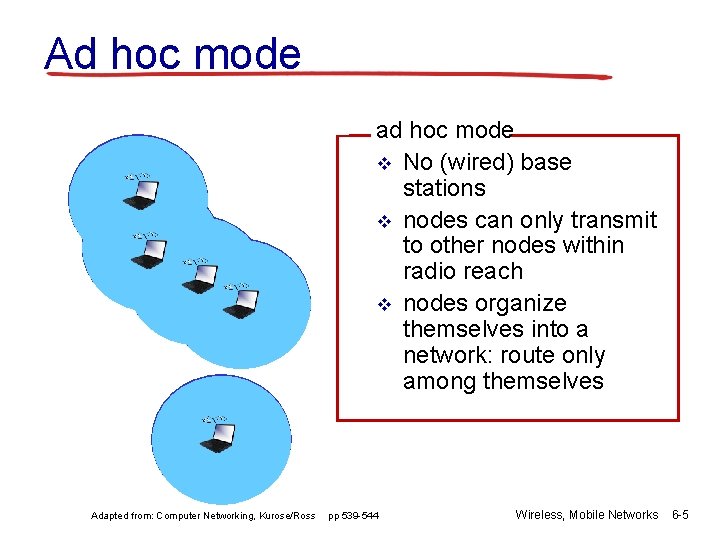 Ad hoc mode ad hoc mode v No (wired) base stations v nodes can