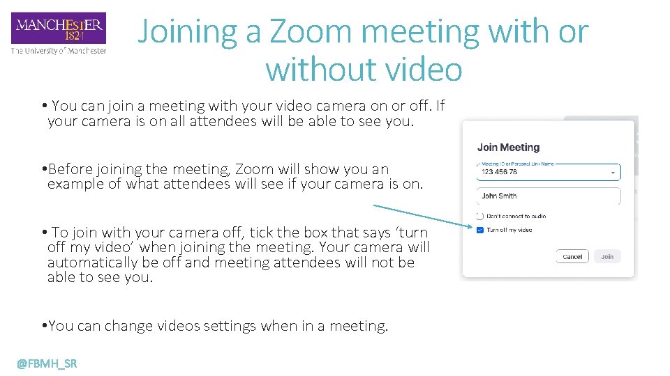 Joining a Zoom meeting with or without video • You can join a meeting