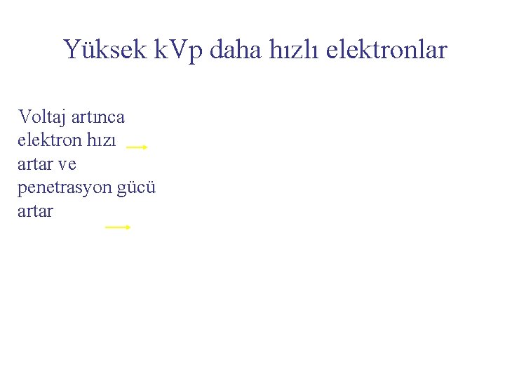 Yüksek k. Vp daha hızlı elektronlar Voltaj artınca elektron hızı artar ve penetrasyon gücü