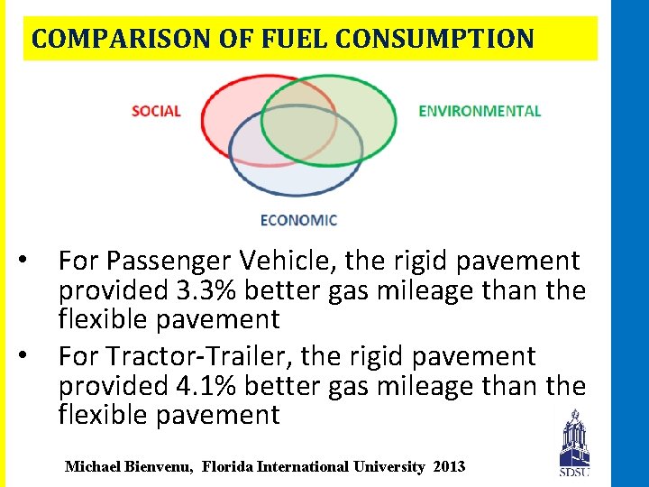 COMPARISON OF FUEL CONSUMPTION • For Passenger Vehicle, the rigid pavement provided 3. 3%