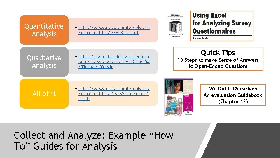 Quantitative Analysis • http: //www. racialequitytools. org /resourcefiles/G 3658 -14. pdf Qualitative Analysis •