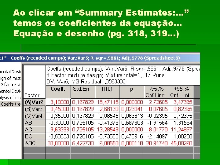 Ao clicar em “Summary Estimates: . . . ” temos os coeficientes da equação.