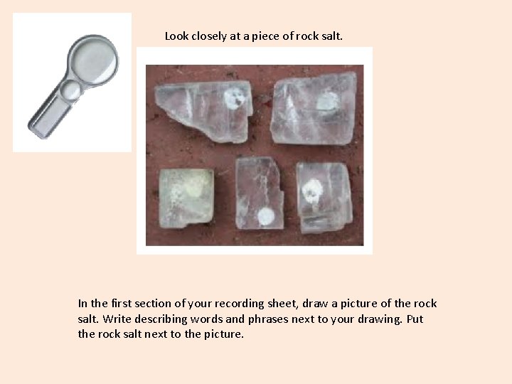 Look closely at a piece of rock salt. In the first section of your