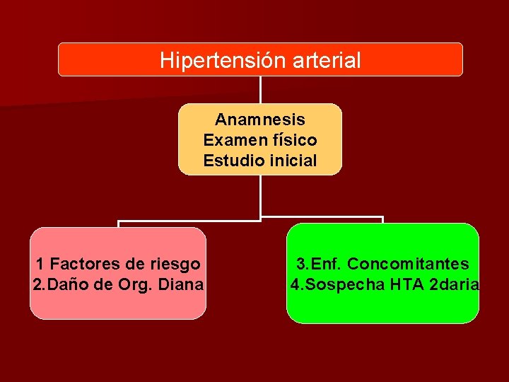 Hipertensión arterial Anamnesis Examen físico Estudio inicial 1 Factores de riesgo 2. Daño de