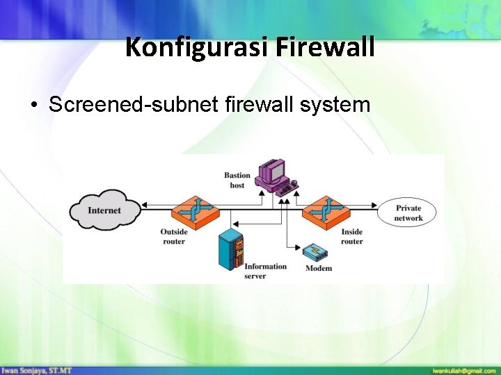 Konfigurasi Firewall • Screened-subnet firewall system 