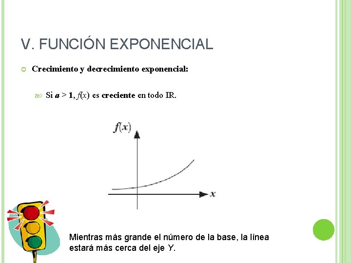 V. FUNCIÓN EXPONENCIAL Crecimiento y decrecimiento exponencial: Si a > 1, f(x) es creciente