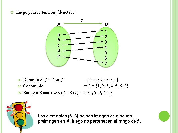  Luego para la función f denotada: A a b c d e Dominio