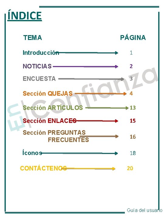 ÍNDICE TEMA PÁGINA Introducción 1 NOTICIAS 2 ENCUESTA 3 Sección QUEJAS 4 Sección ARTÍCULOS