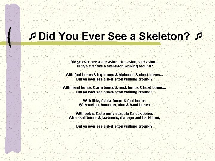  Did You Ever See a Skeleton? Did ya ever see a skel-e-ton, skel-e-ton.