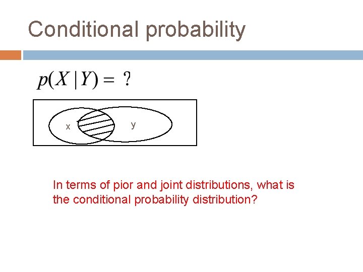 Conditional probability x y In terms of pior and joint distributions, what is the