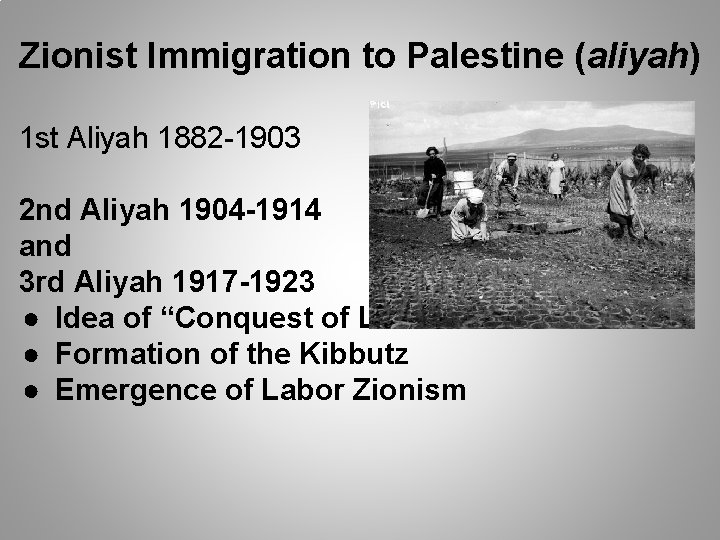 Zionist Immigration to Palestine (aliyah) 1 st Aliyah 1882 -1903 2 nd Aliyah 1904