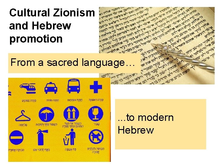 Cultural Zionism and Hebrew promotion From a sacred language… . . . to modern
