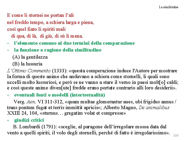 La similitudine E come li stornei ne portan l’ali nel freddo tempo, a schiera