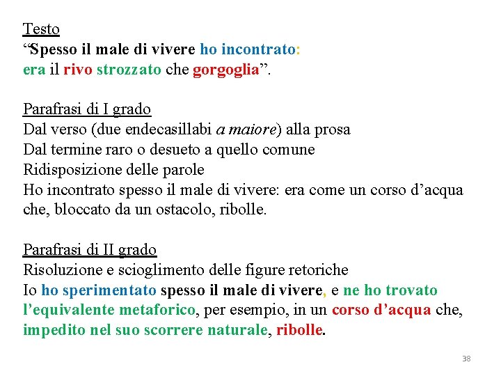 Testo “Spesso il male di vivere ho incontrato: era il rivo strozzato che gorgoglia”.