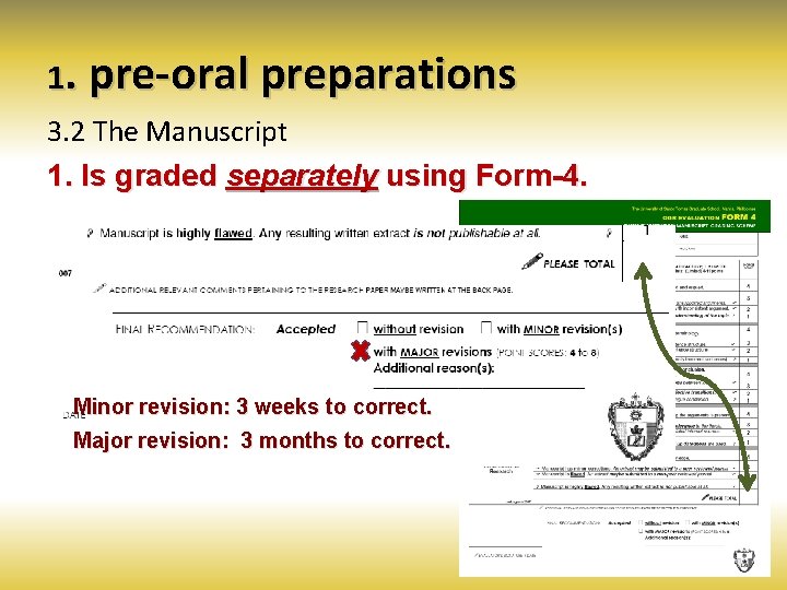 1. pre-oral preparations 3. 2 The Manuscript 1. Is graded separately using Form-4. Minor