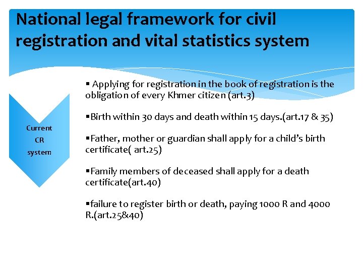 National legal framework for civil registration and vital statistics system § Applying for registration