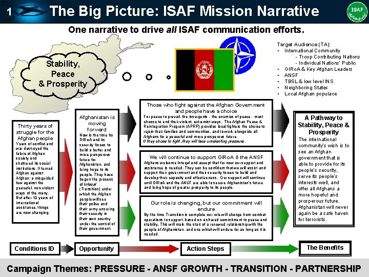 1 The Big Picture: ISAF Mission Narrative One narrative to drive all ISAF communication