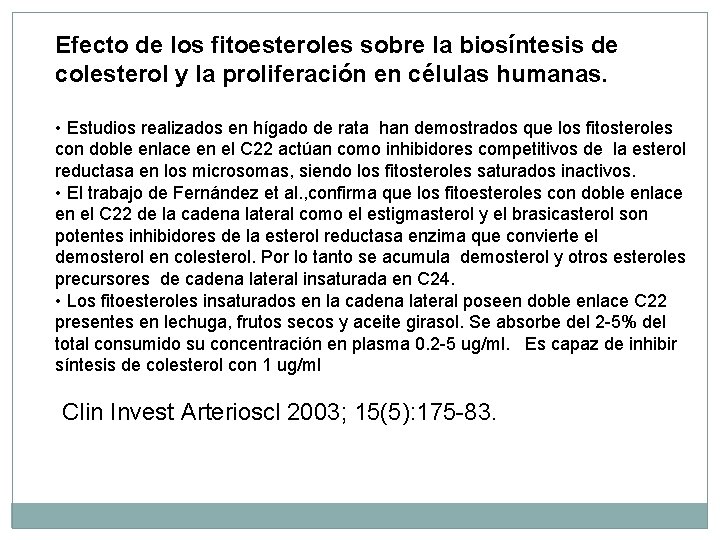 Efecto de los fitoesteroles sobre la biosíntesis de colesterol y la proliferación en células