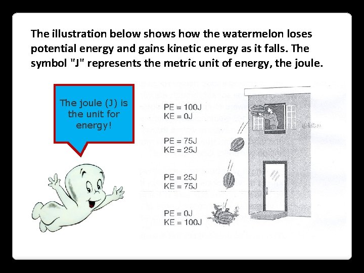 The illustration below shows how the watermelon loses potential energy and gains kinetic energy