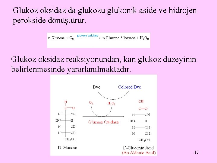 Glukoz oksidaz da glukozu glukonik aside ve hidrojen perokside dönüştürür. Glukoz oksidaz reaksiyonundan, kan