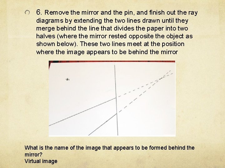 6. Remove the mirror and the pin, and finish out the ray diagrams by