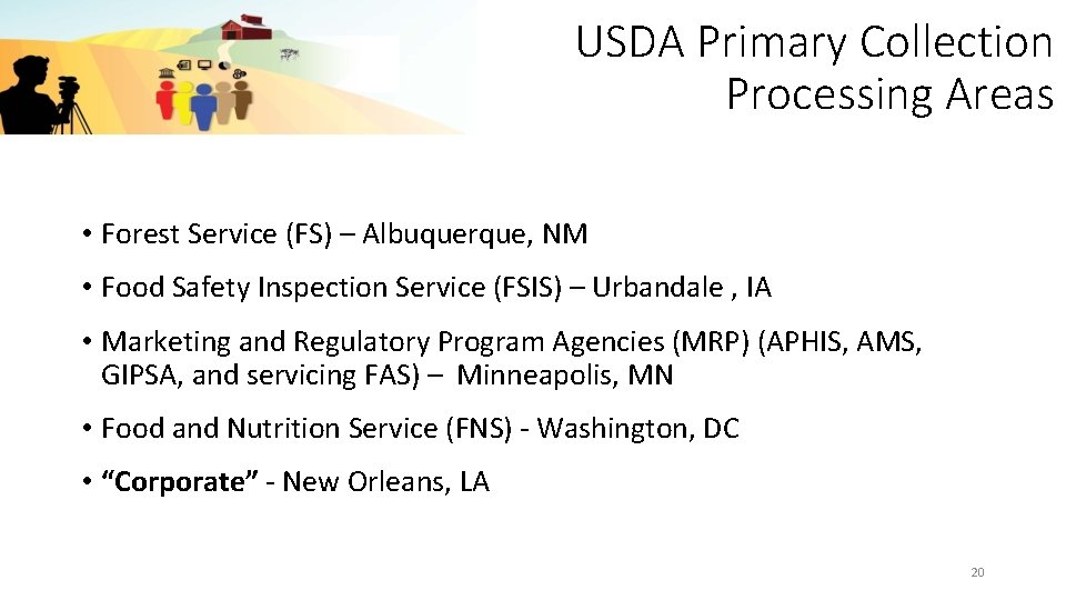 USDA Primary Collection Processing Areas • Forest Service (FS) – Albuquerque, NM • Food