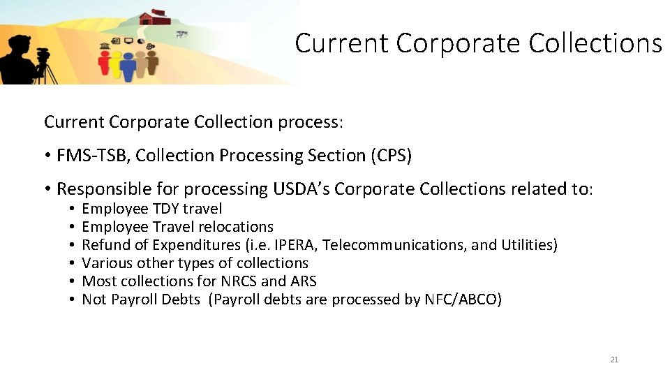 Current Corporate Collections Current Corporate Collection process: • FMS-TSB, Collection Processing Section (CPS) •