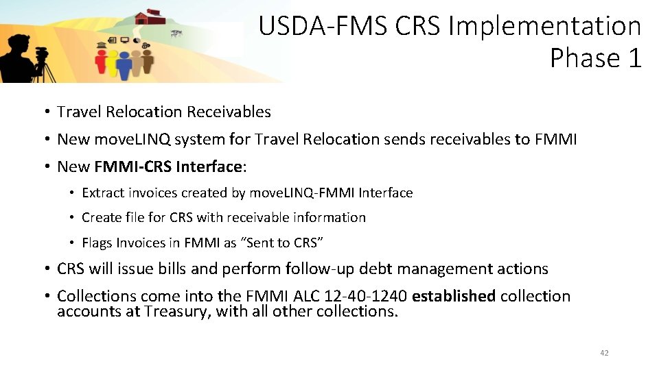 USDA-FMS CRS Implementation Phase 1 • Travel Relocation Receivables • New move. LINQ system