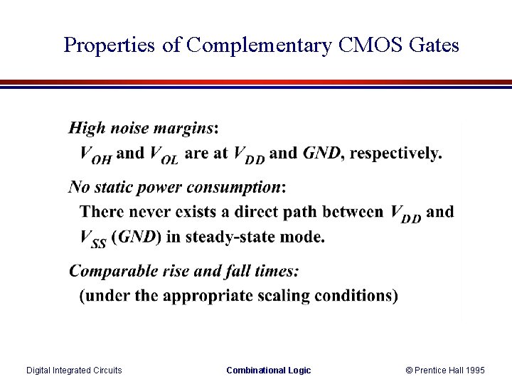 Properties of Complementary CMOS Gates Digital Integrated Circuits Combinational Logic © Prentice Hall 1995