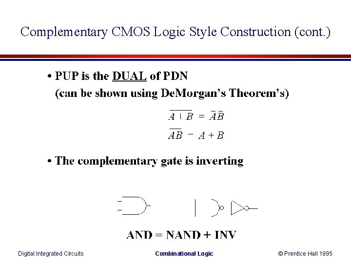 Complementary CMOS Logic Style Construction (cont. ) Digital Integrated Circuits Combinational Logic © Prentice