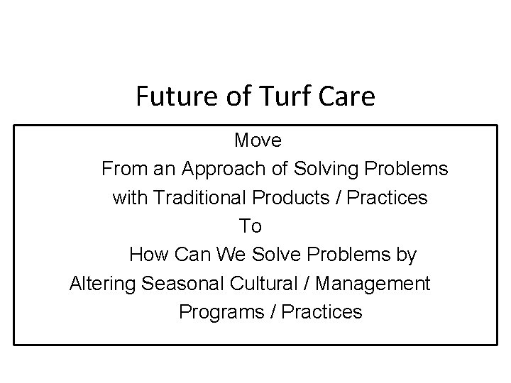 Future of Turf Care Move From an Approach of Solving Problems with Traditional Products