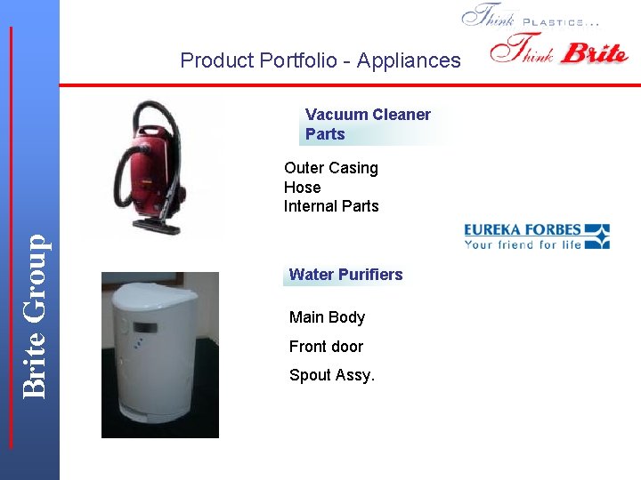 Product Portfolio - Appliances Vacuum Cleaner Parts Brite Group Outer Casing Hose Internal Parts