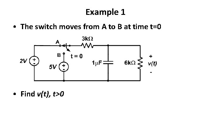 Example 1 • The switch moves from A to B at time t=0 •