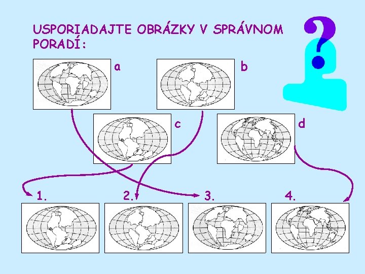 USPORIADAJTE OBRÁZKY V SPRÁVNOM PORADÍ: a b c 1. 2. d 3. 4. 