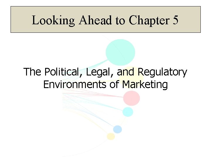 Looking Ahead to Chapter 5 The Political, Legal, and Regulatory Environments of Marketing 